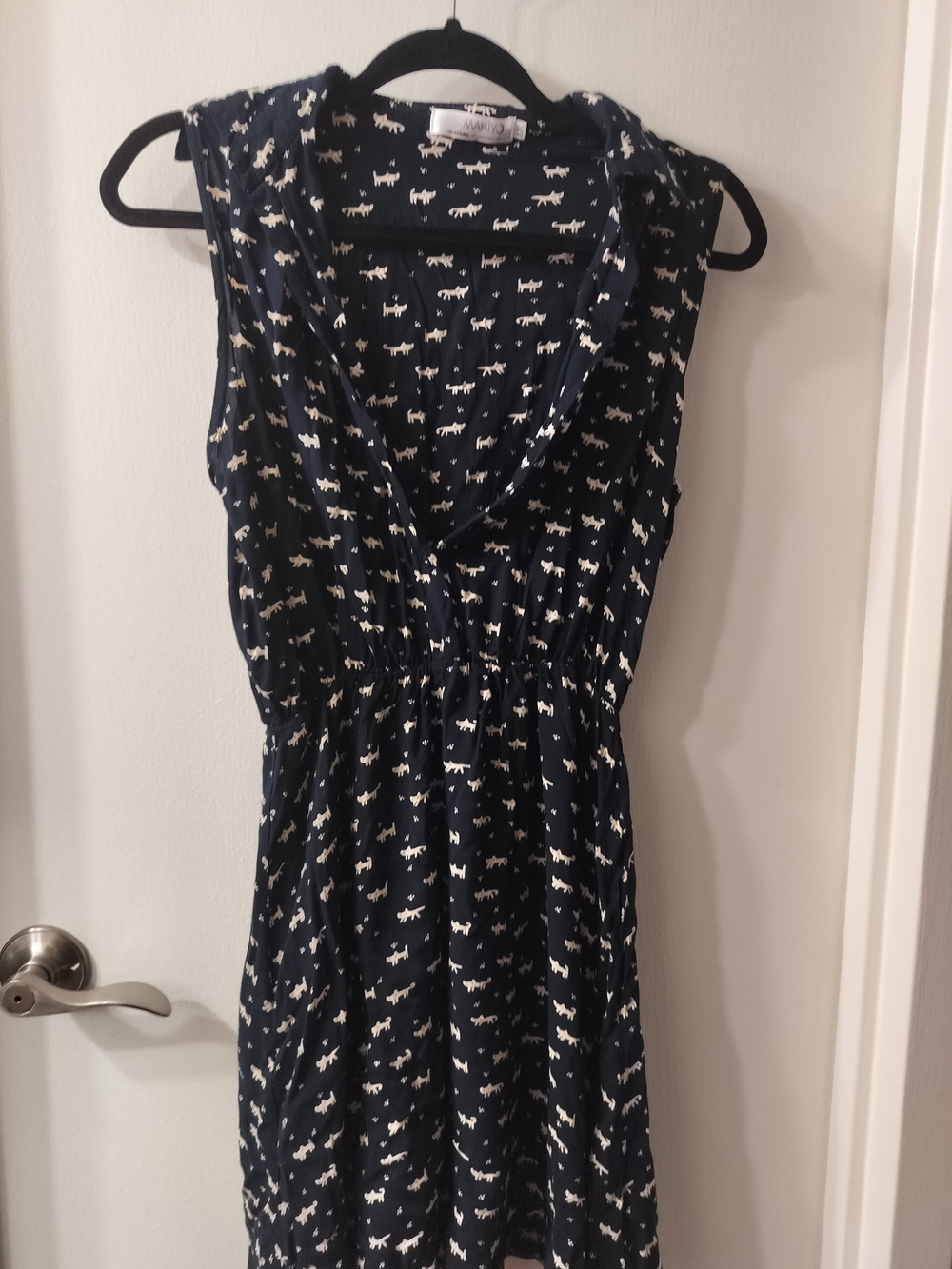Navy Sleeveless Fox Print Dress